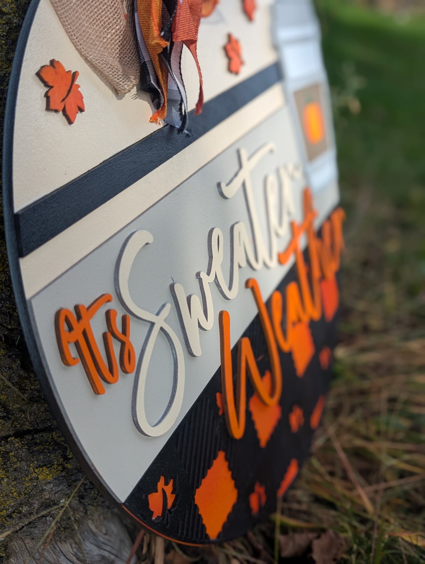 It’s Sweater Weather Door Hanger – 16” Round Fall Sign 🍁