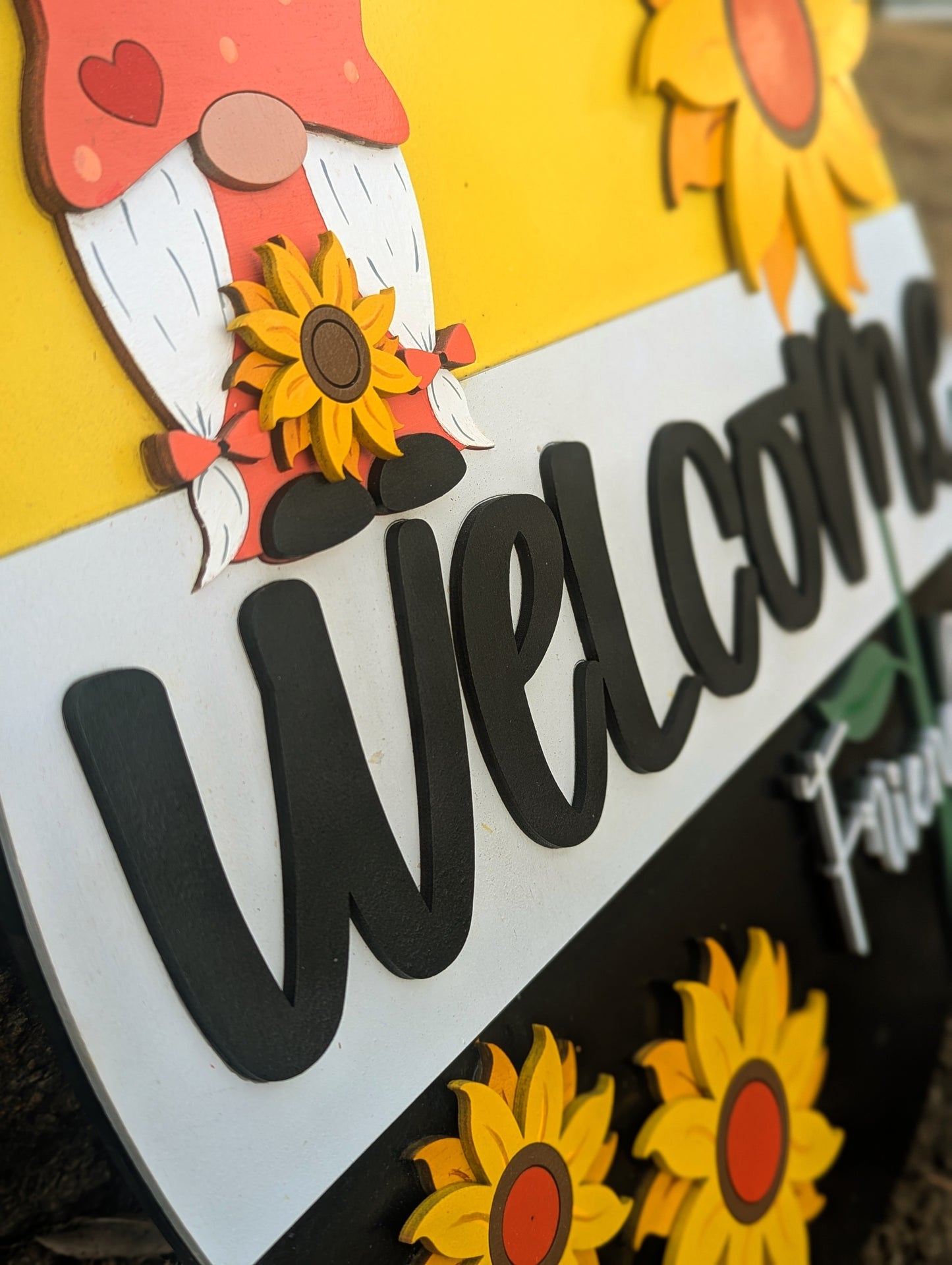 Welcome Gnome and Sunflower Sign