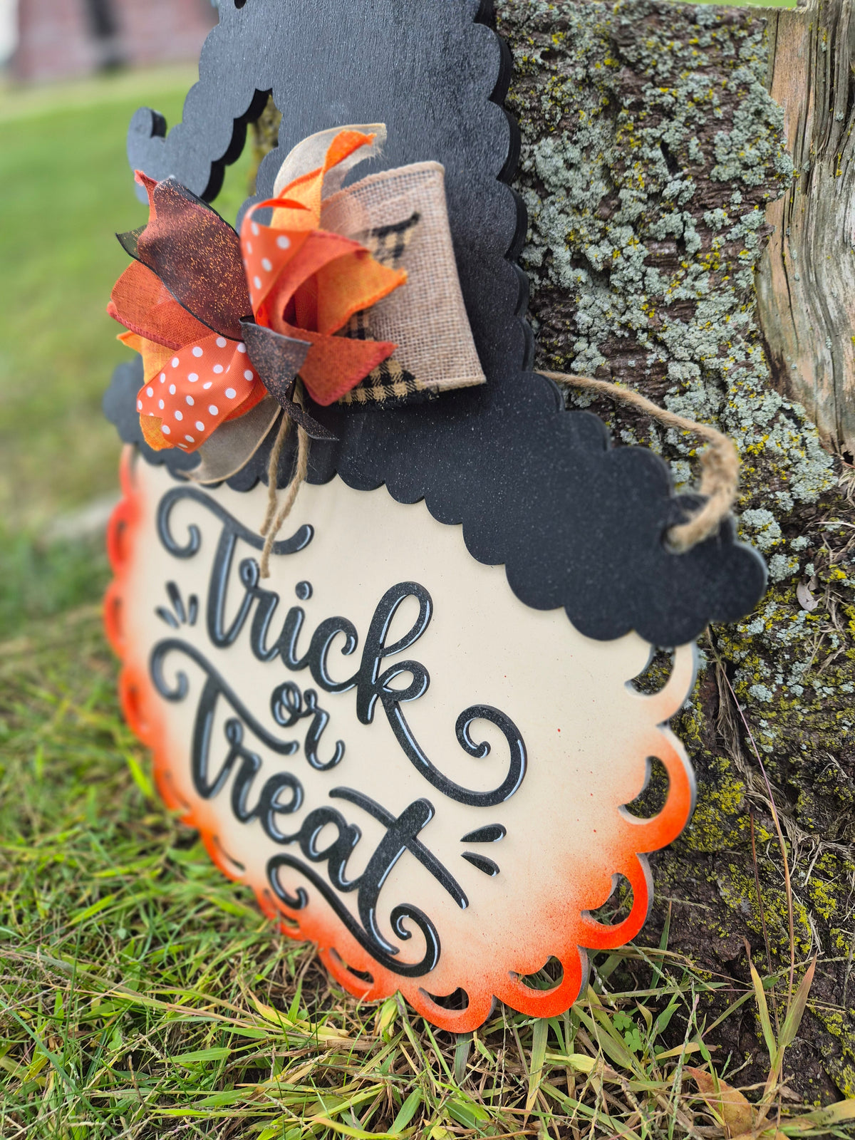 Hand-Painted "Trick or Treat" Witch Hat Door Hanger