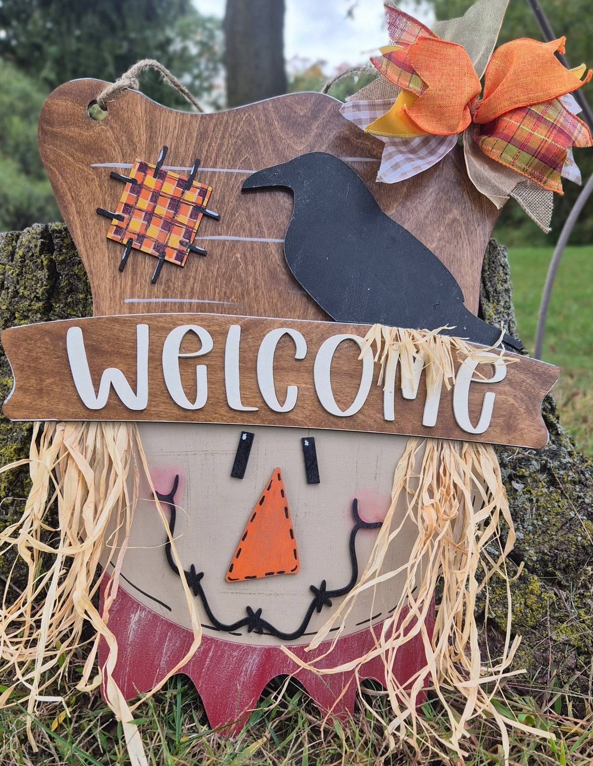 Hand-Painted Scarecrow "Welcome" Door Hanger