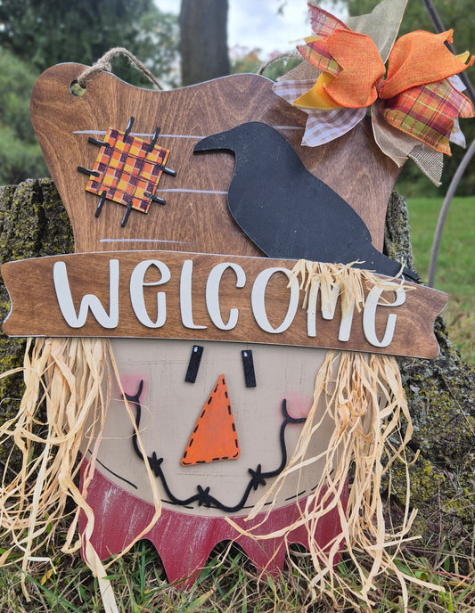 Hand-Painted Scarecrow "Welcome" Door Hanger
