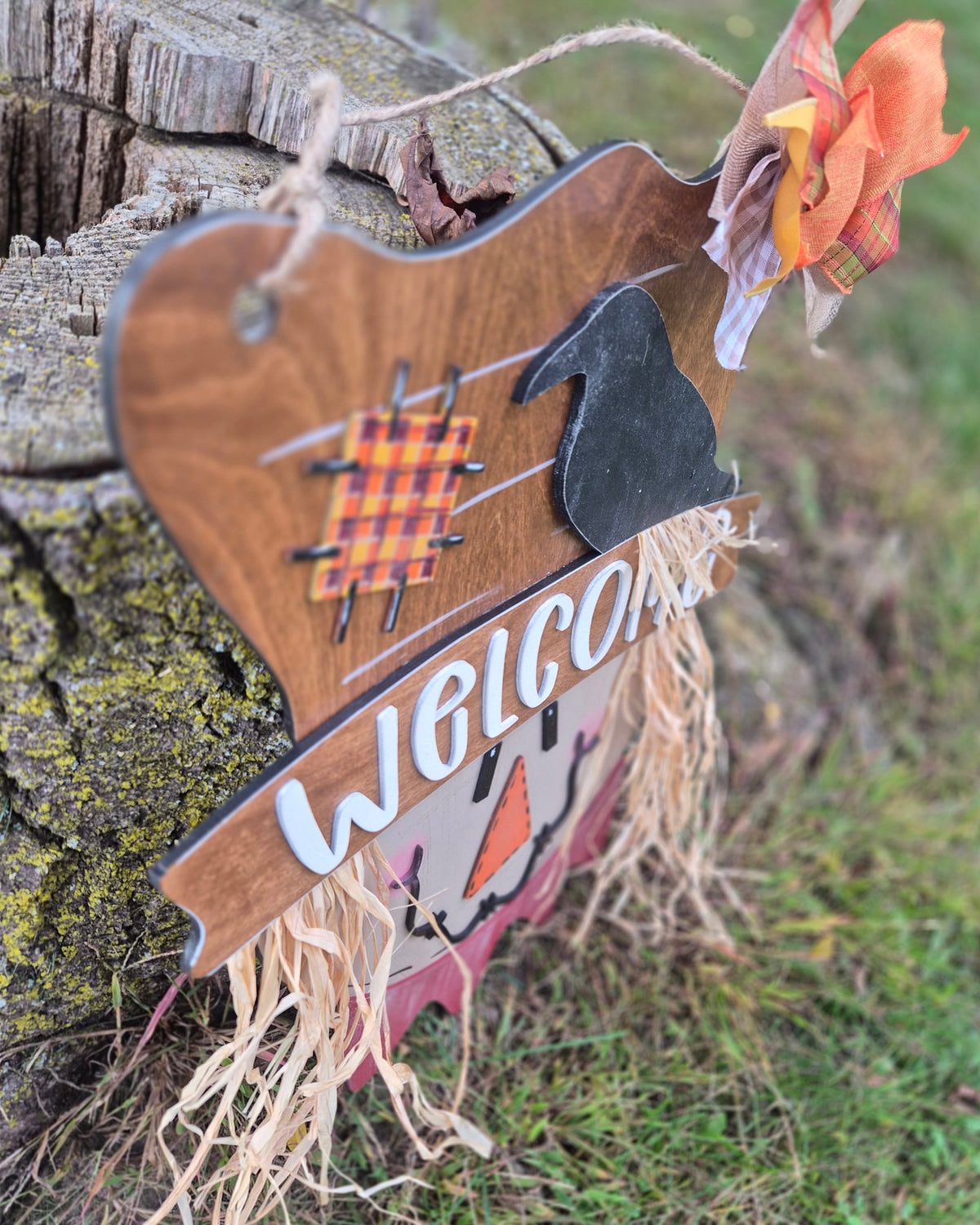 Hand-Painted Scarecrow "Welcome" Door Hanger