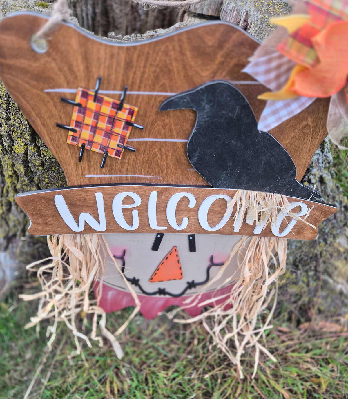 Hand-Painted Scarecrow "Welcome" Door Hanger