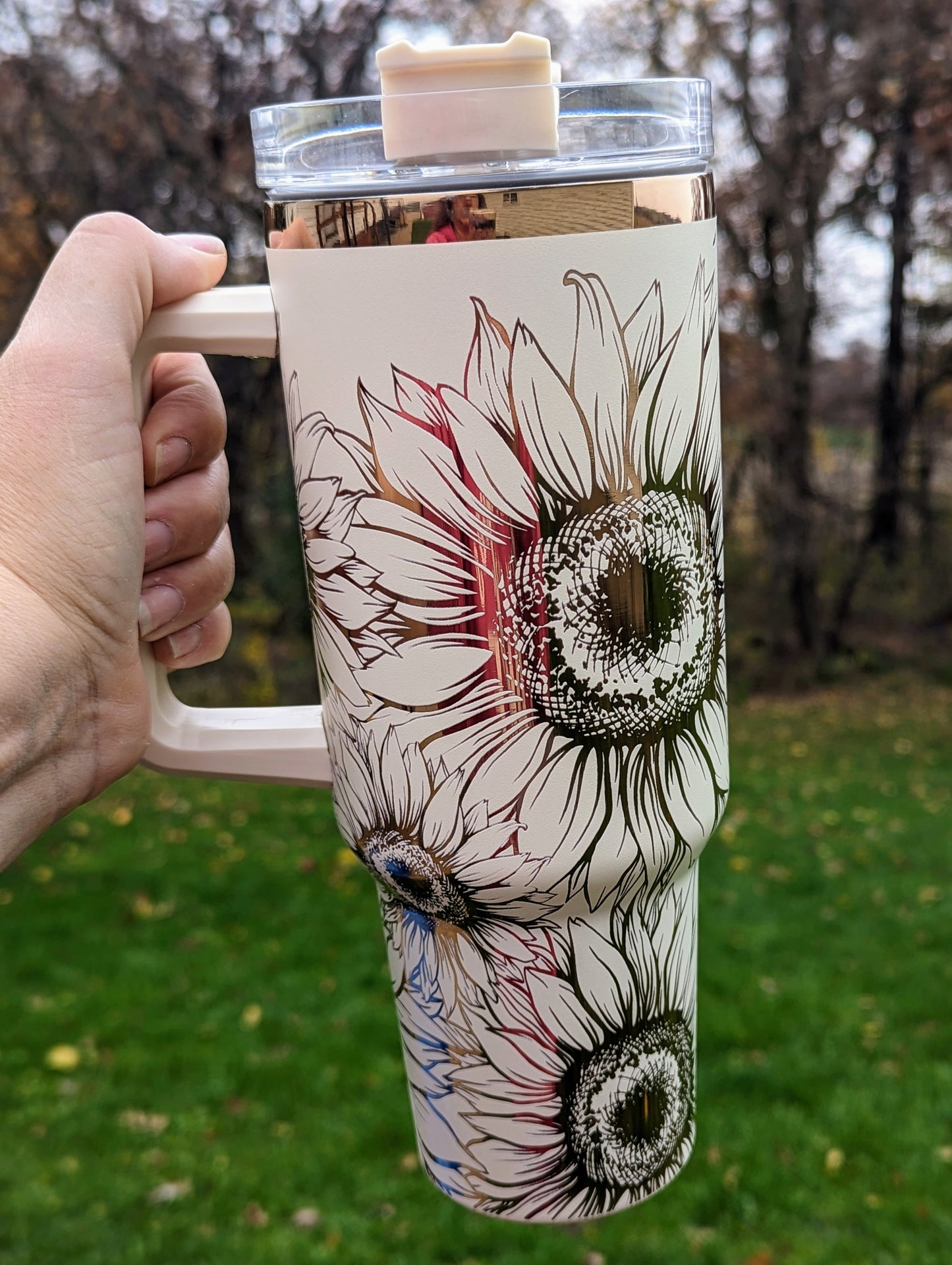 Cream and copper 40oz Sunflower Tumbler