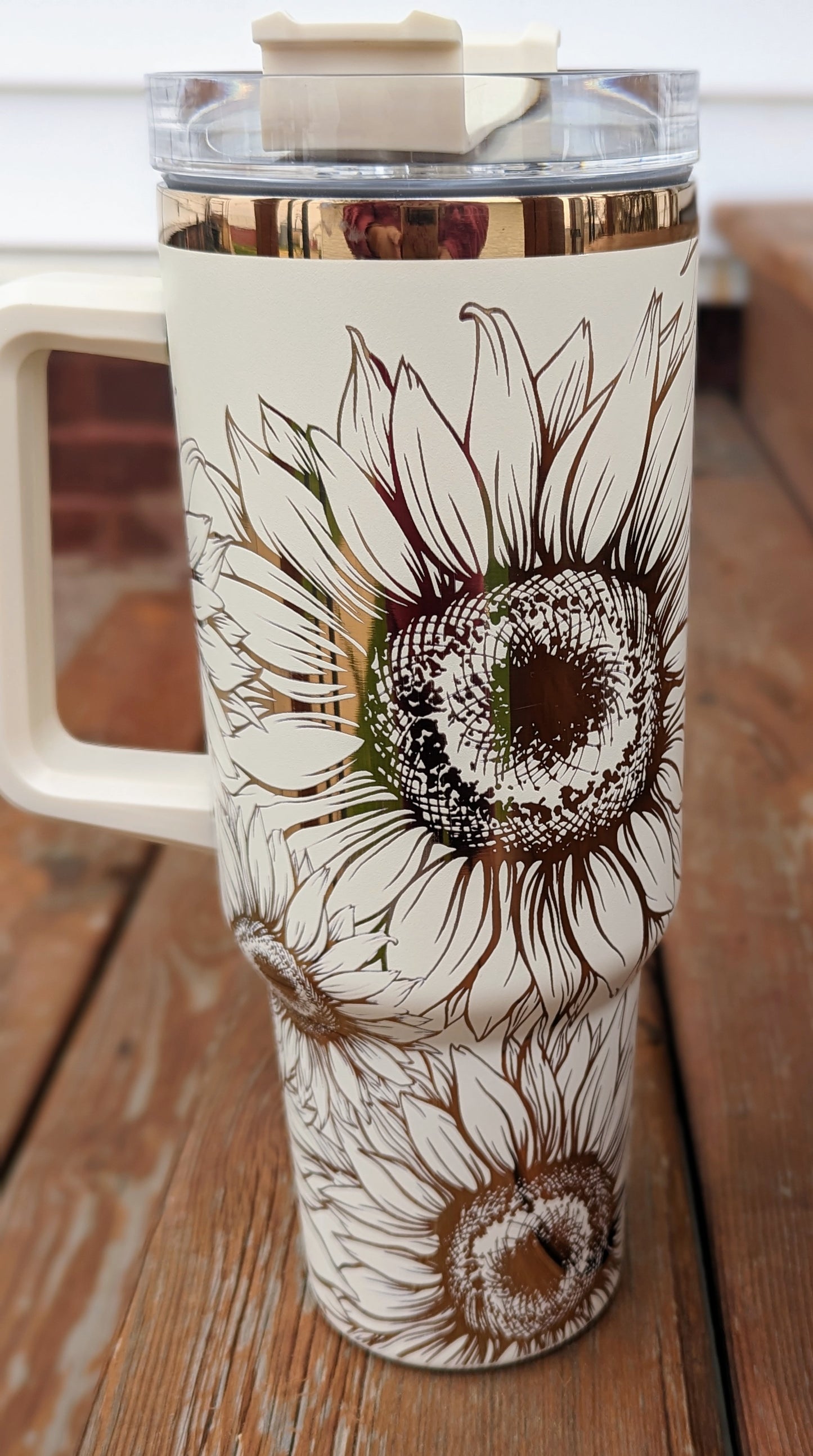 Cream and copper 40oz Sunflower Tumbler