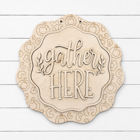 DIY "Gather Here" Scalloped Round Sign Kit