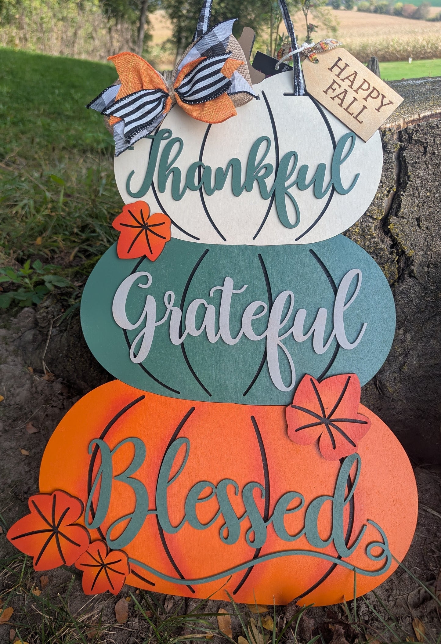 Thankful • Grateful • Blessed – Layered Pumpkin Door/Wall Hanger 🍂