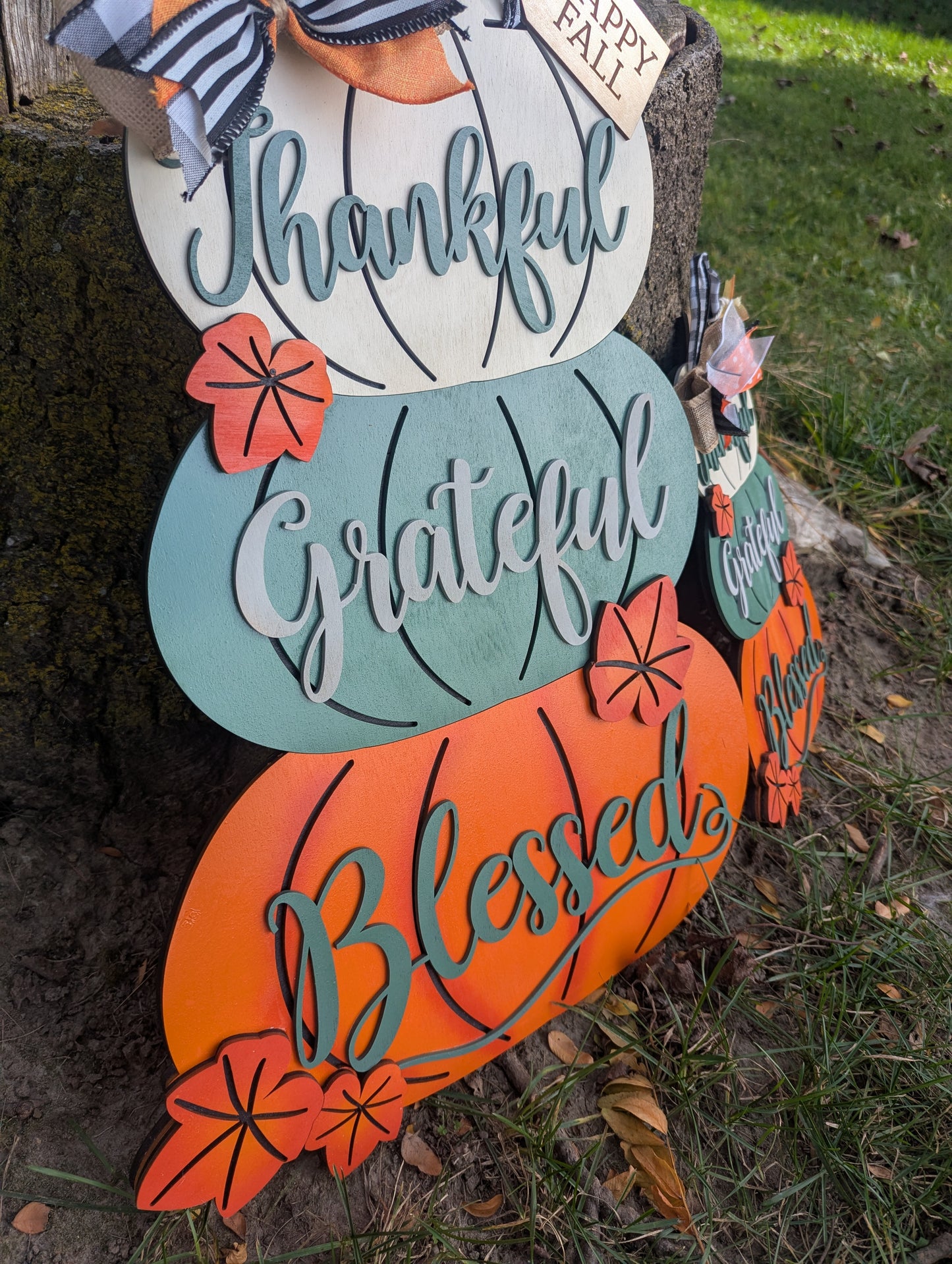 Thankful • Grateful • Blessed – Layered Pumpkin Door/Wall Hanger 🍂