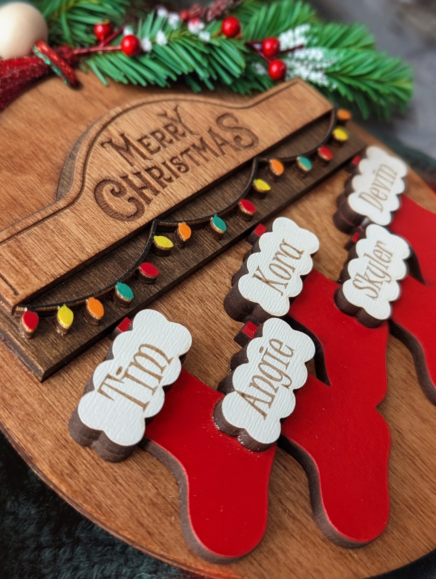Stockings hung with care ornament personalization