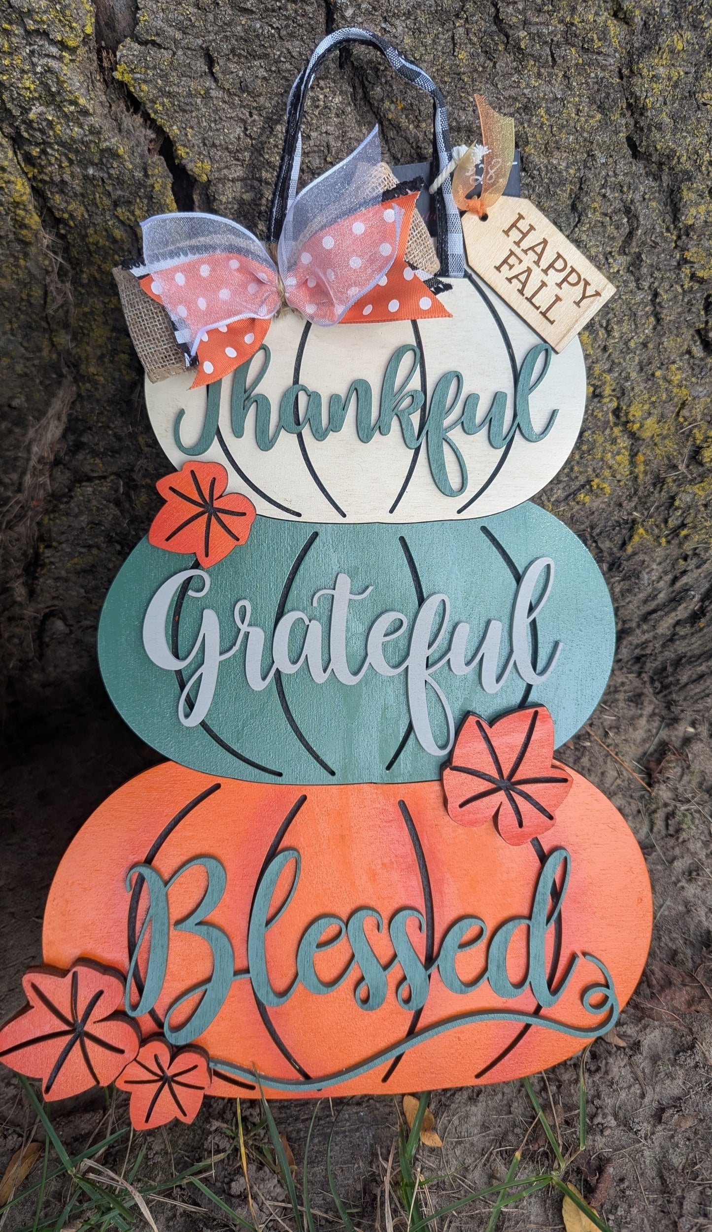 Thankful • Grateful • Blessed – Layered Pumpkin Door/Wall Hanger 🍂