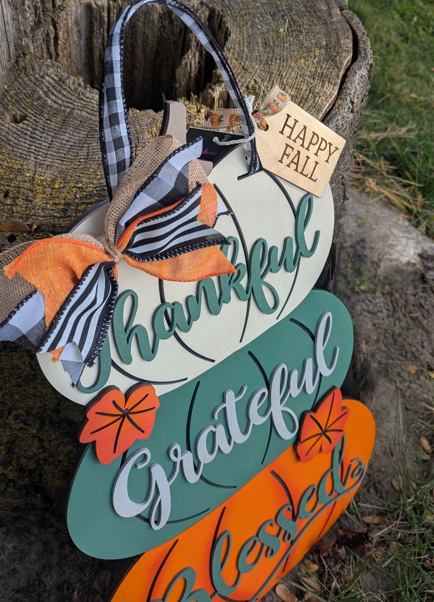 Thankful • Grateful • Blessed – Layered Pumpkin Door/Wall Hanger 🍂