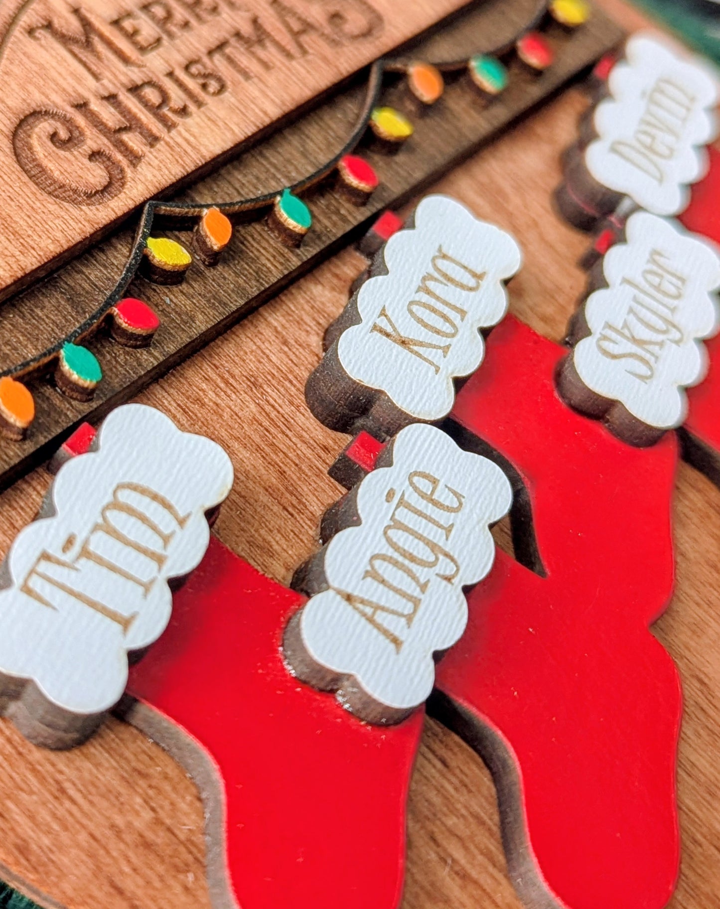 Stockings hung with care ornament personalization