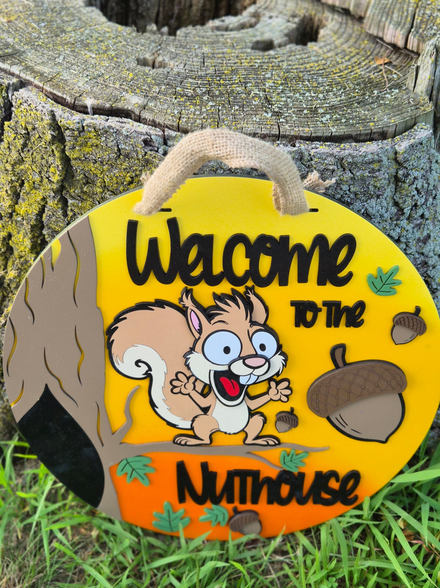 Welcome to the Nut House Door Hanger | Funny Squirrel Sign | Sunset Front Door Decor | 15 Inch Wooden Sign