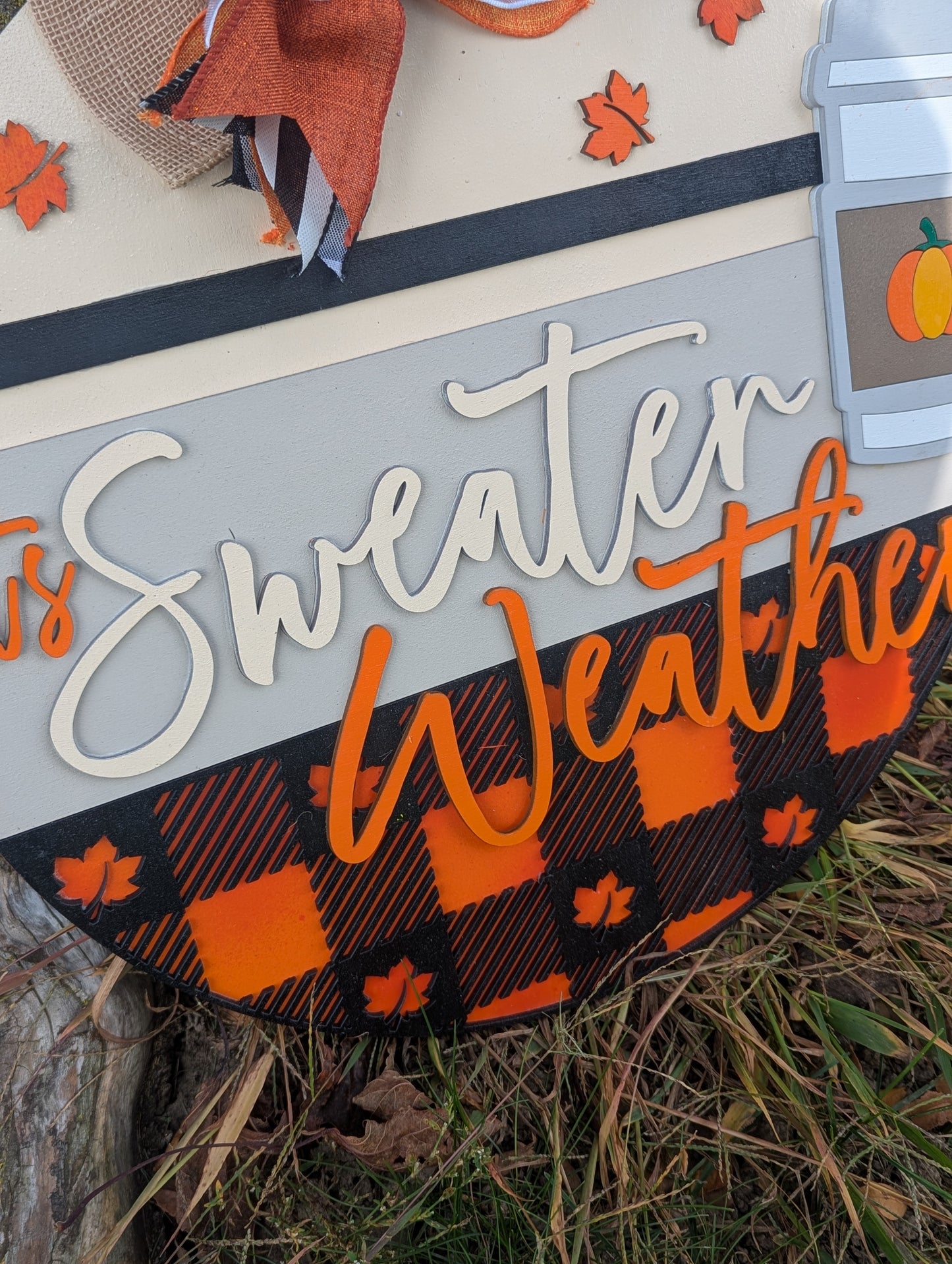 It’s Sweater Weather Door Hanger – 16” Round Fall Sign 🍁