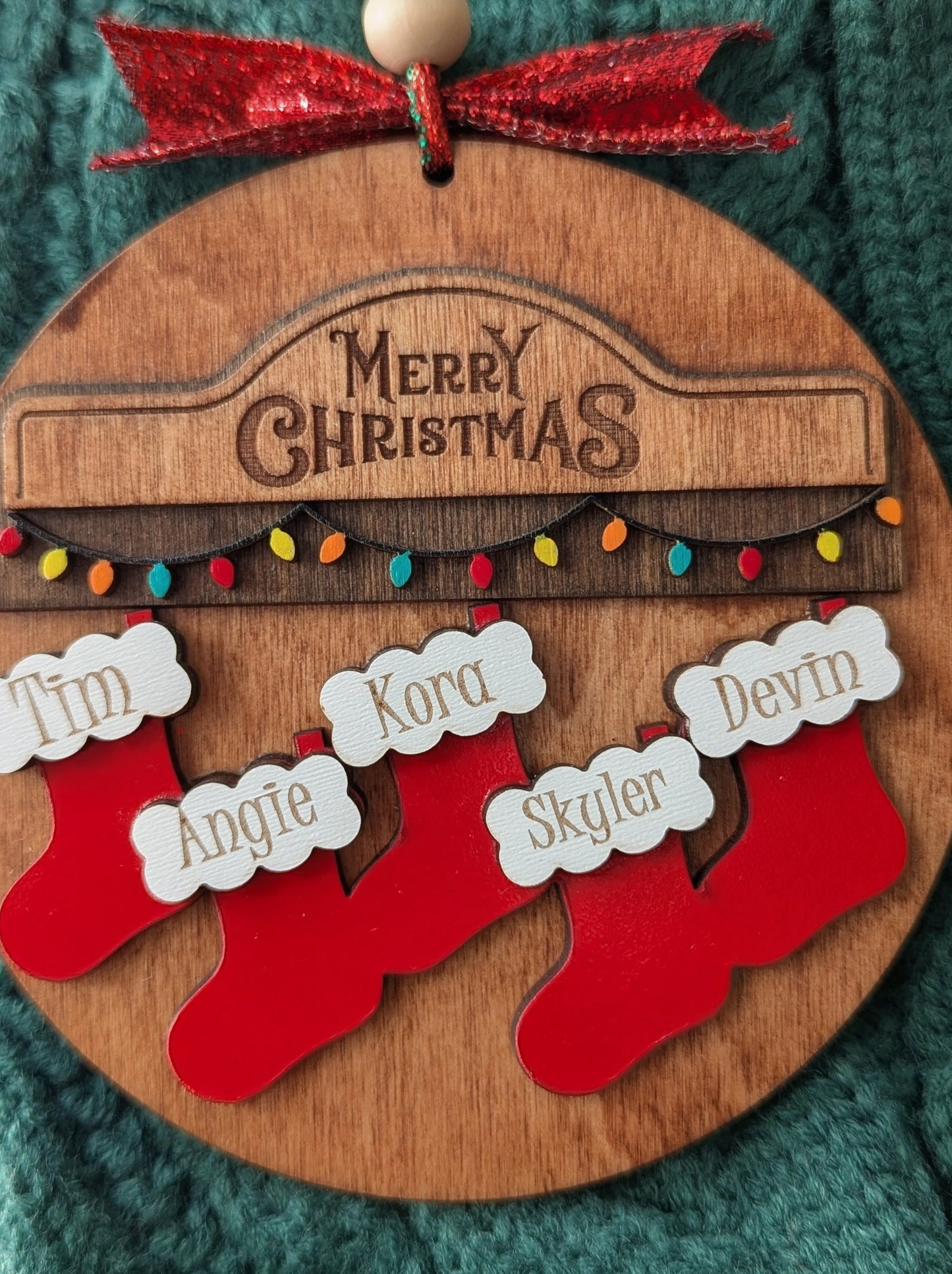 Stockings hung with care ornament personalization