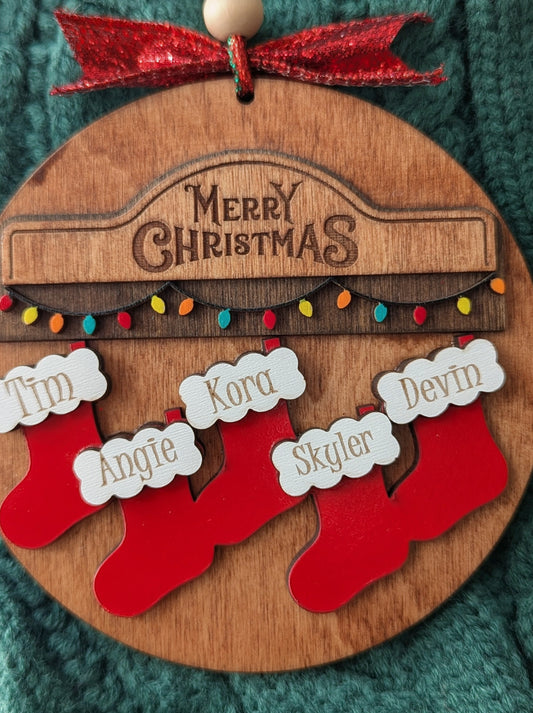 Stockings hung with care ornament personalization