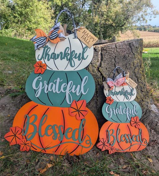 Thankful • Grateful • Blessed – Layered Pumpkin Door/Wall Hanger 🍂